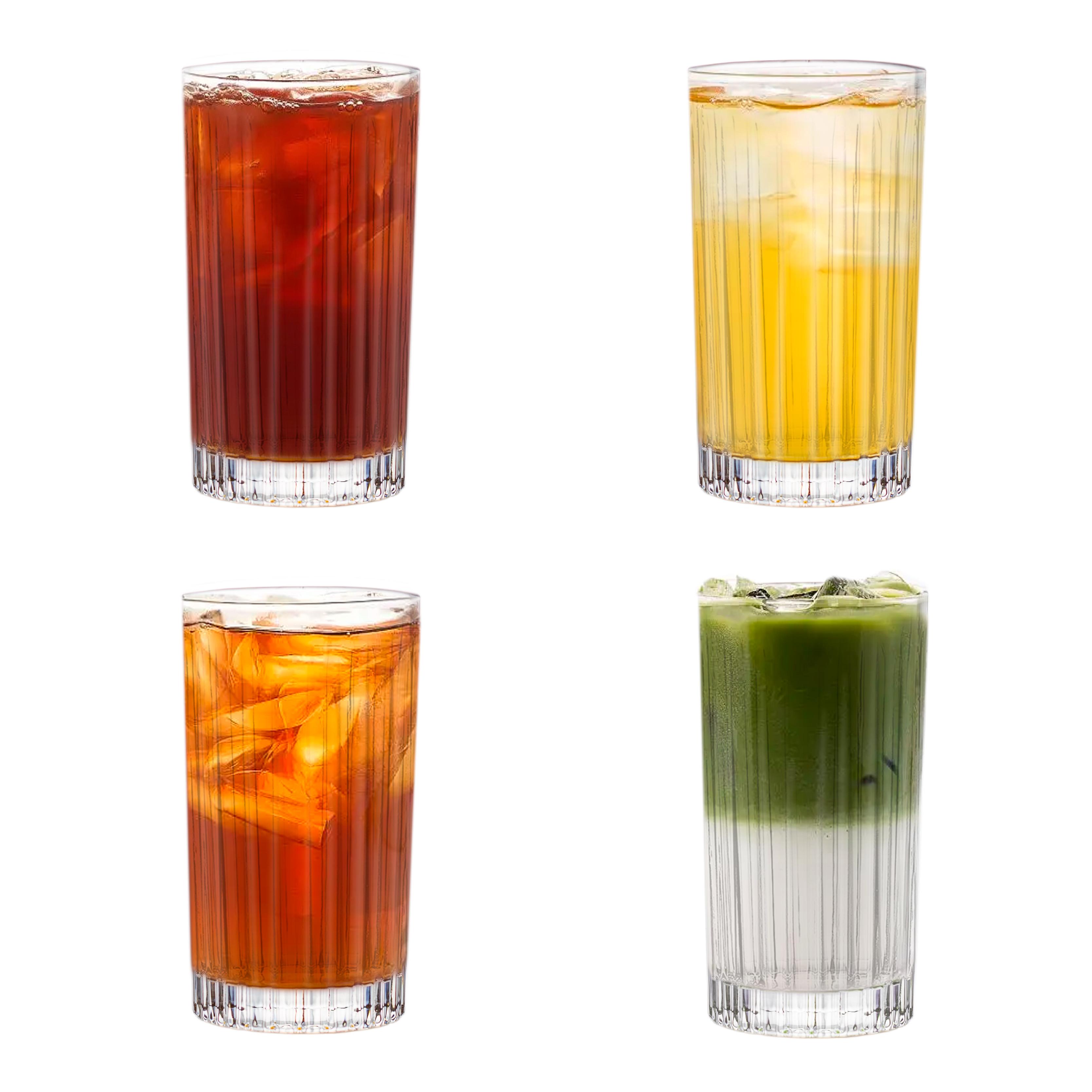 

NOVARE 4pcs 12.8oz Striped Highball Glass Simple Fashionable Style Brandy Cups for Home use & Gift Giving 301-400ml