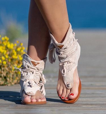 Retro Tassel Sandals for Woman Summer Boho Flat Shoes Ladies Lace Up Beach Shoes Sandalias Mujer Women's Shoes