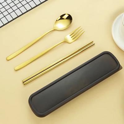 3 In 1 Tableware Set Silver/Gold Color Rust-proof Travel Cutlery Set Portable Stainless Steel Forks and Spoon Chopsticks Set