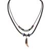 Vintage Style Alloy Cross Love Arrow Wolf Tooth Pendant Tibetan Silver Beaded Waterproof Wax Line Leather Rope Men's Necklace
