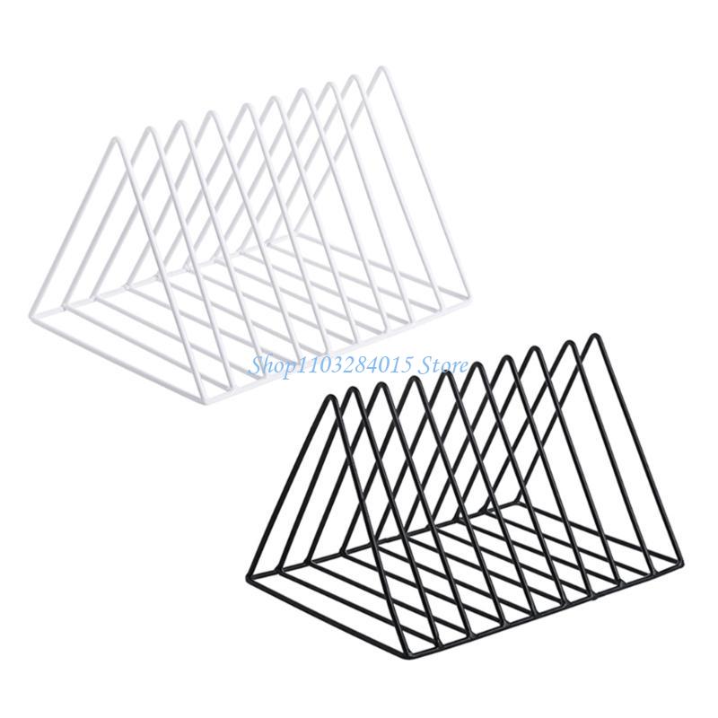 R6FF Desktop Book Organizers Magazine Rack Triangular Metal Book Rack 9 Compartments Bookend for Book Magazine Document