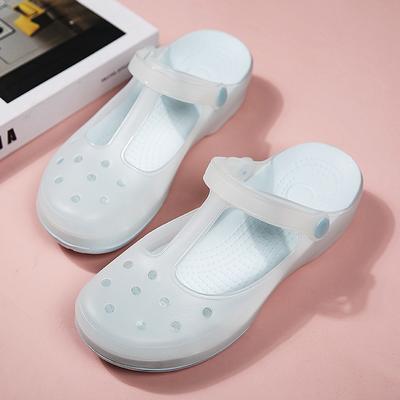 Été Femmes Mary Jane Sandales de Plage Creuses Respirantes Chaussures de Jardin en Gelée Semelle Souple Antidérapante Talon Compensé Pantoufles Cool