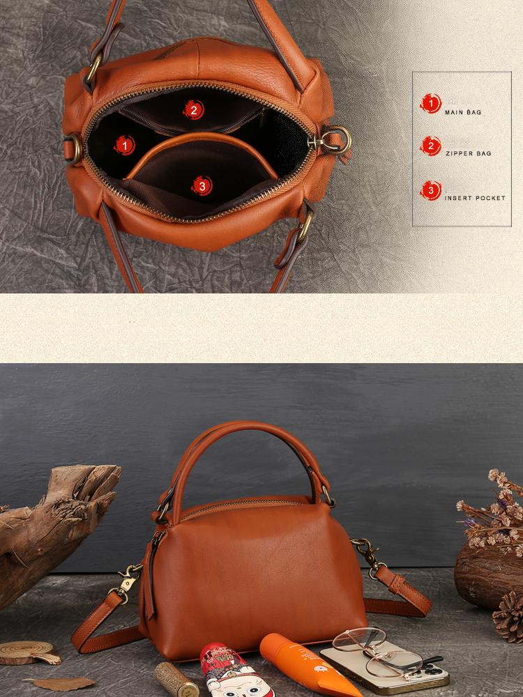 Johnature Handbag Genuine Leather Women Bag Retro Solid Color Versatile Large Capacity Shoulder & Crossbody Bags