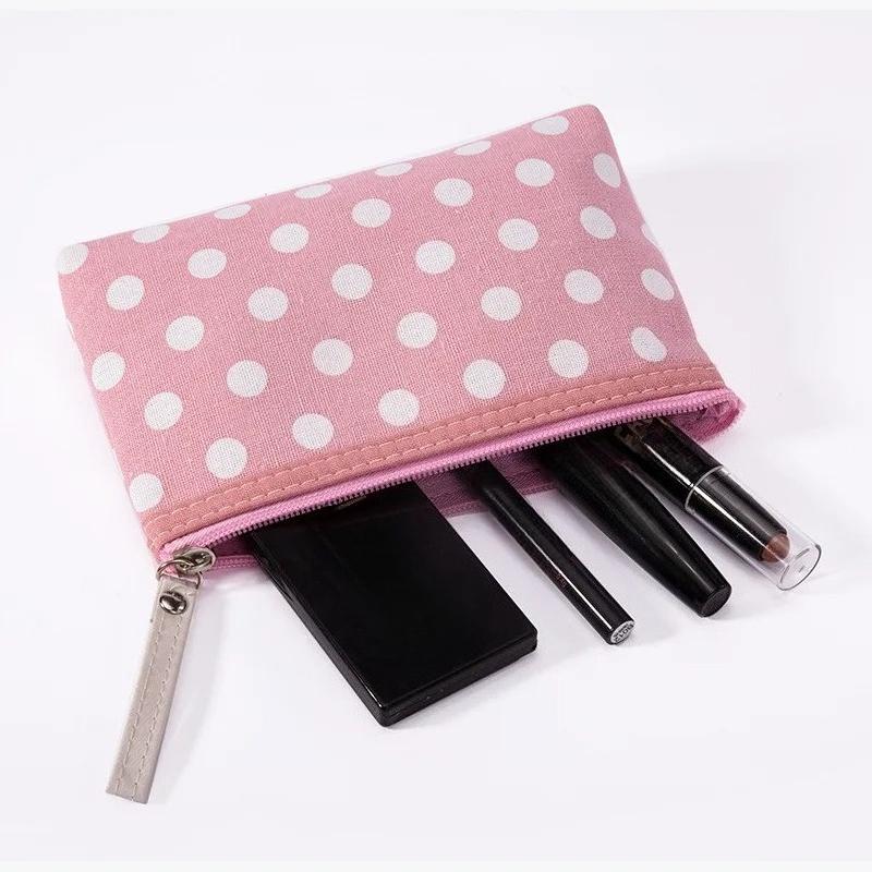 Canvas Dot Print Makeup Bag Women Cosmetic Bags Toiletry Bag Phone Organizer Key Phone Pouch Coin Purse Travel Cosmetic Bag