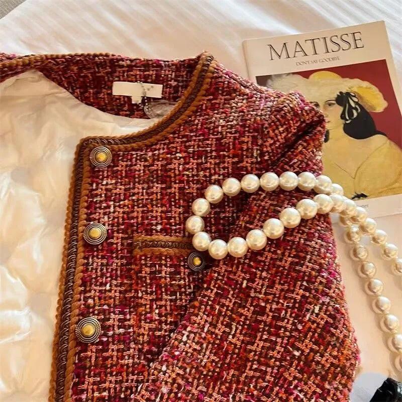 Krátká péřová bunda ve stylu Small Scent pro dámský podzimní nový francouzský retro celebrity tvídový top