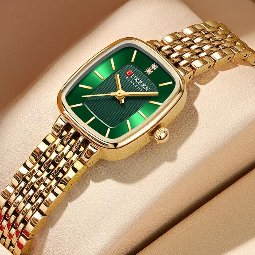 

CURREN Fashion Quartz Women Watch Simple Elegant Square Dial Gold Stainless Steel Strap Waterproof Leisure Business Watches срібний