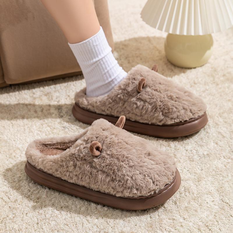Cute croissant cotton slippers women's autumn and winter indoor home non-slip thick-soled plush confinement cotton shoes