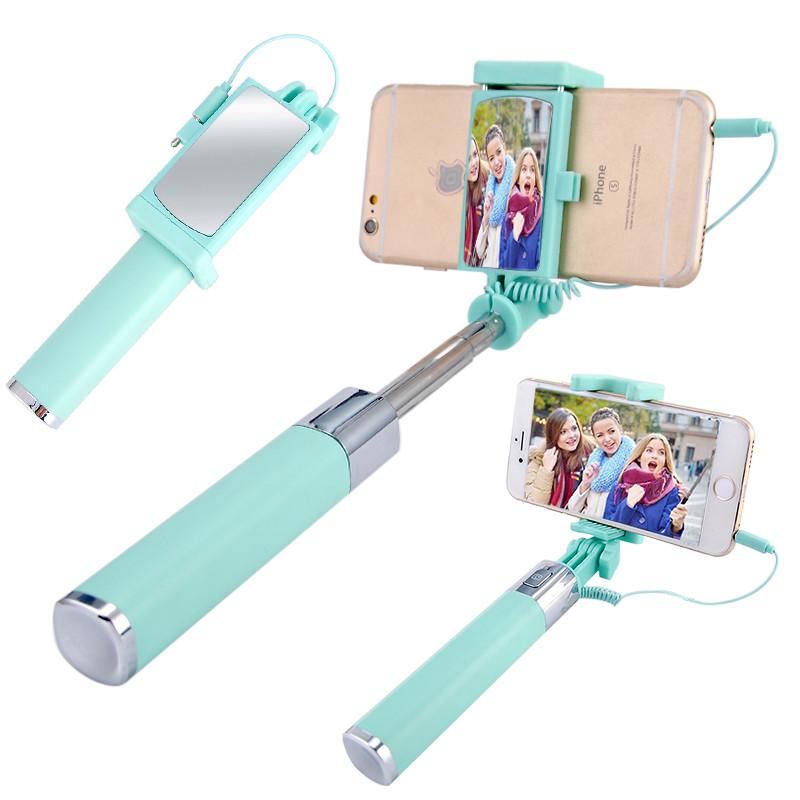 Mirror Monopod Premium Quality Wired Selfie Stick Extendable Design Travel For
