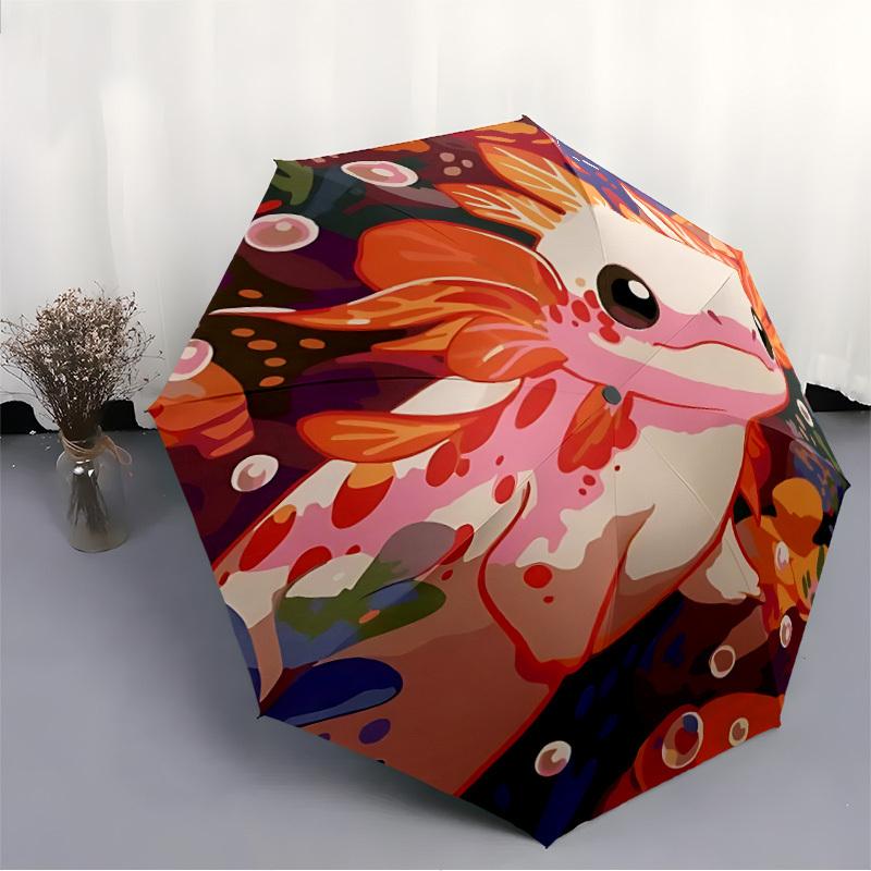 1pc Axolotl Marine Giant Salamander Automatic Open/Close Exquisite Umbrella - Compact Travel Umbrella, 8-Rib Heavy-Duty Construction, Ideal