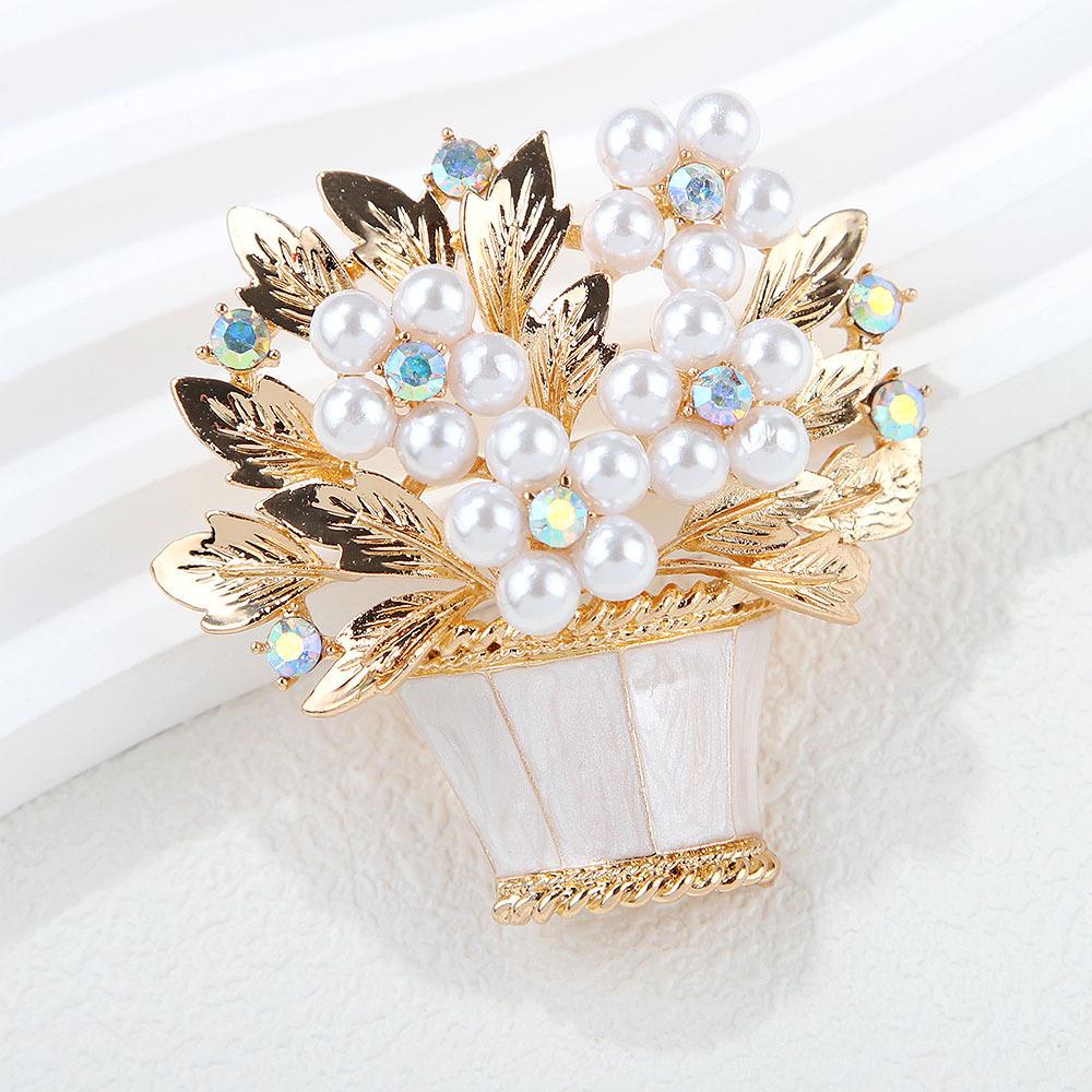 Módní perlová květina modrá brož květináč rostlina květina špendlík korsáž brož kamínky doplňky designová brož mini perfektní dárek pro páry