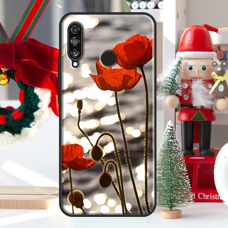 Red Corn Poppy Flower For Huawei Nova 7i 8i 11i 12i 12s Y73 Y70 Y90 Y60 Y72 Y61 Y91 9 10 SE P30 Pro P40 Lite Case