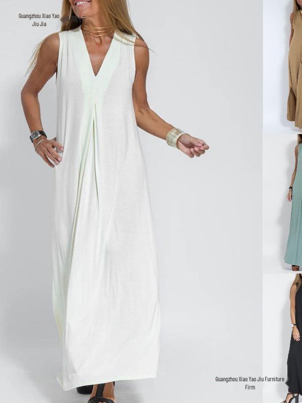 Europäisches und Amerikanisches Einfarbiges V-Ausschnitt Pulloverkleid und Strickjacken-Set für Damen