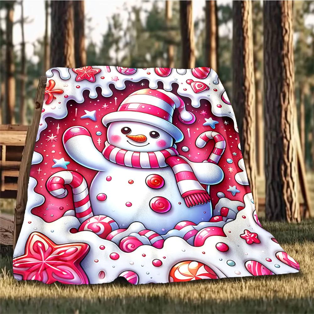 1pc Candyland Snowman Throw Blanket Polyester Fiber, Lightweight Flannel, Soft & Warm, All Season Use for Outdoor, Camping