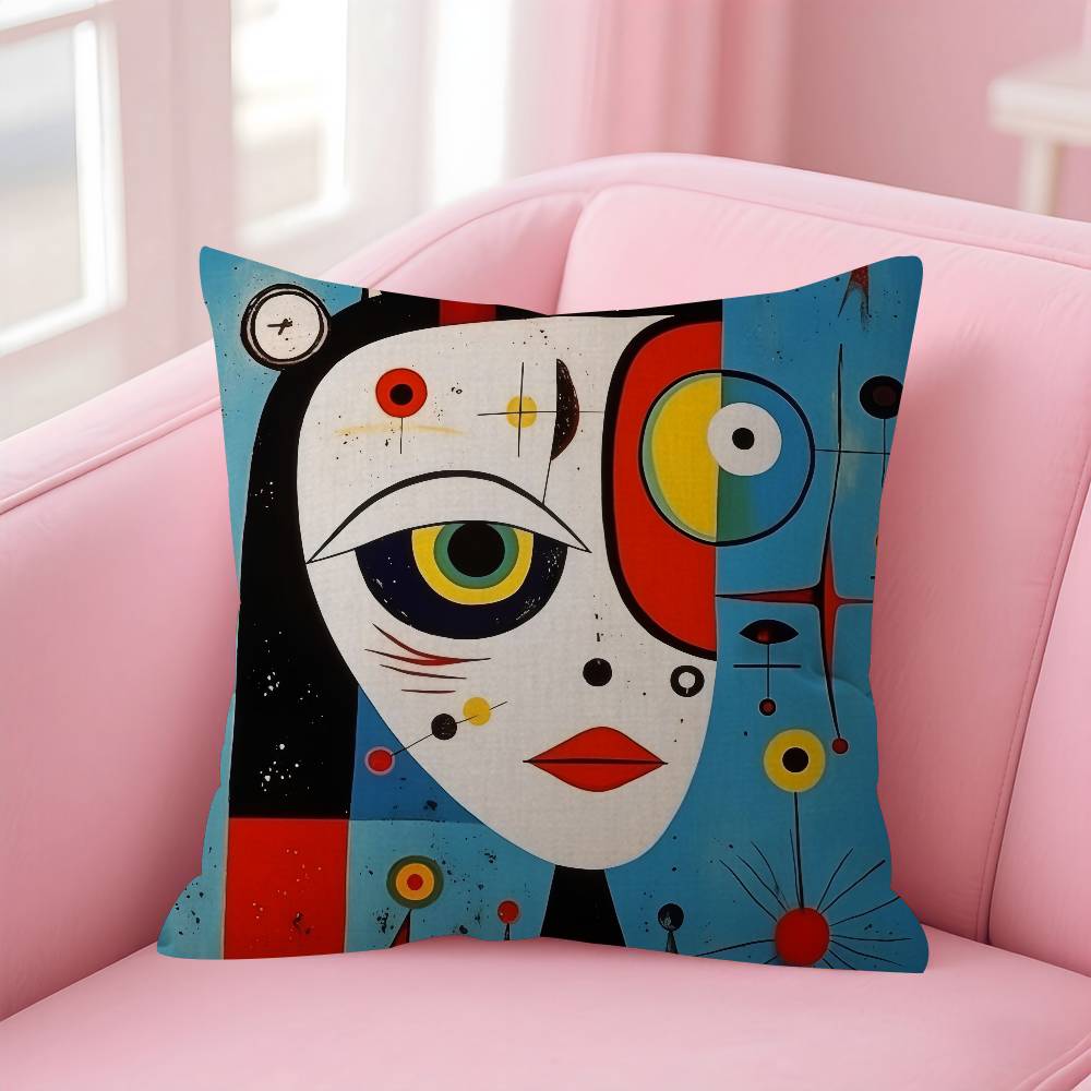 Classic painter Joan Miro Doublesided Printed pillow cover Short plush Suitable living rooms bedrooms sofas throw cushion cover
