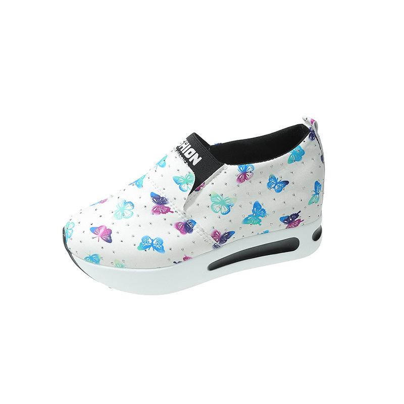 Dámské sportovní boty velké velikosti s kulatou špičkou tlustá podrážka pro volný čas, jednoduché boty s potiskem barevného motýla, tenisky 35-42