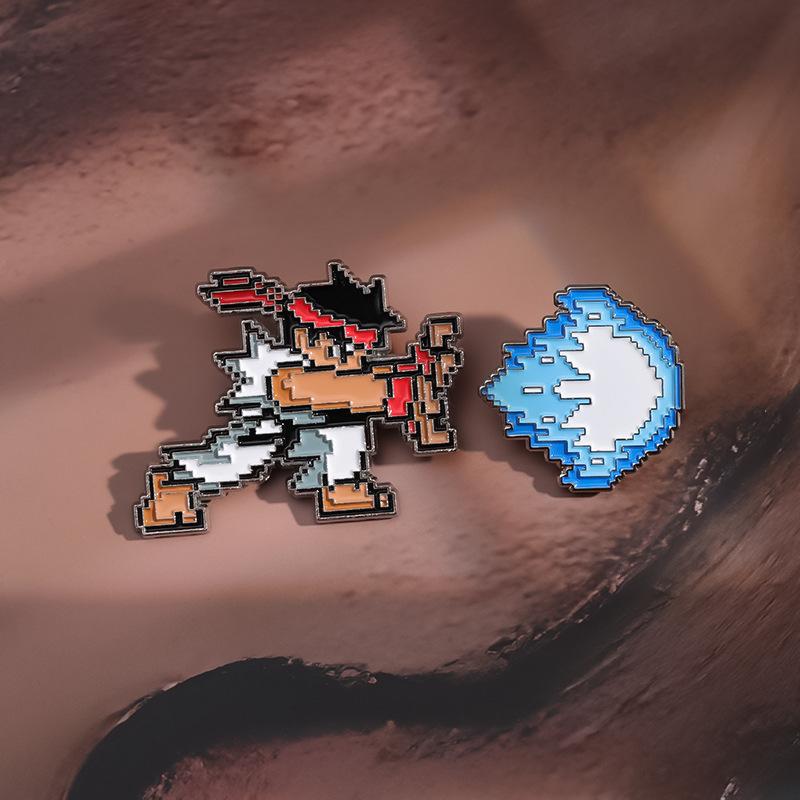Fighter Fashionable Street Game Cartoon Brooch Pin With Eyecatching Flame Details