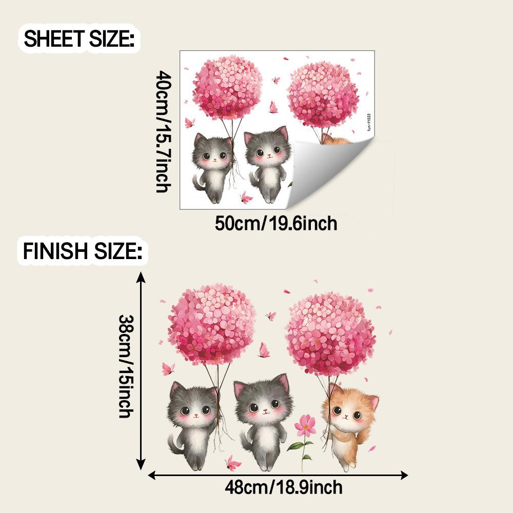 

Cartoon Cat Holding A Flower Ball, Background and Wall Decoration Stickers for The Living Room and Study