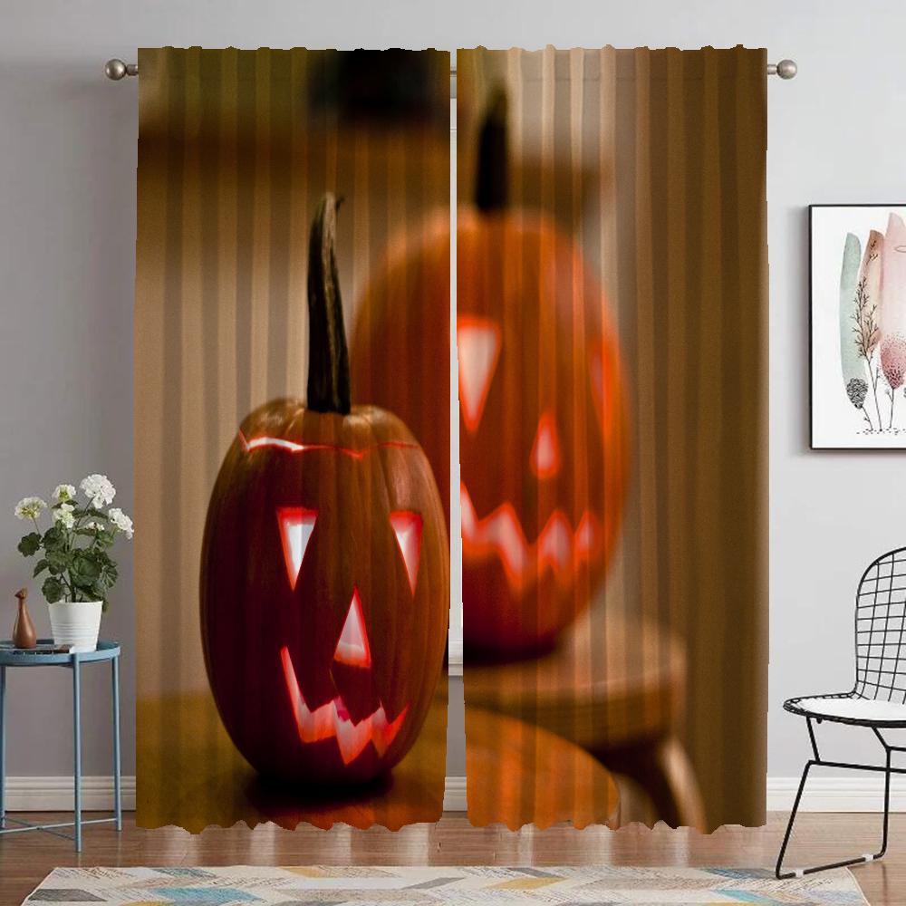 Halloween Verdunkelungsvorhänge für Wohnzimmer Vorhang Mückenschutzvorhänge 2 Stück Raumteiler Tüll für Schlafzimmer Küche Elegant