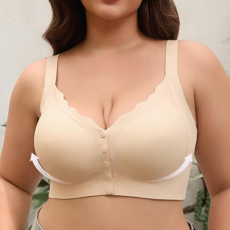 Breathable Front Buckle Seamless Underwear Thin Style Large Chest Small Plus Size Middle-aged and Elderly Women Comfortable No Ring Bra
