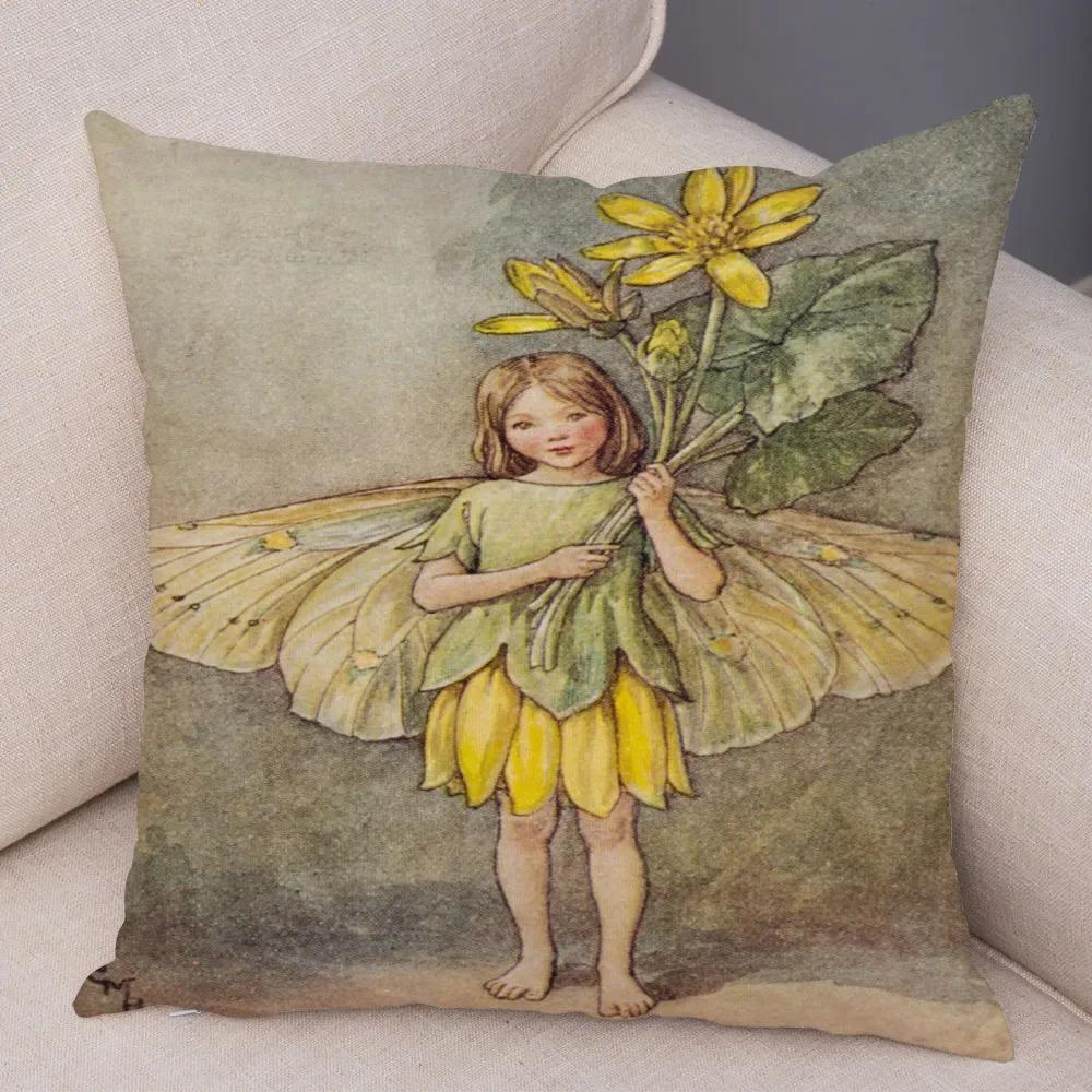 Fairy Tale World Elf Sofa Colorful Cute Cartoon Flower Girl Pillowcase Decorative Home Pillowcase