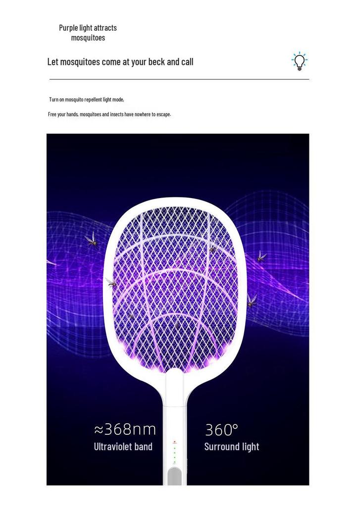 Rechargeable 2-in-1 Electric Mosquito and Fly Swatter with Lithium Battery and Automatic Charging