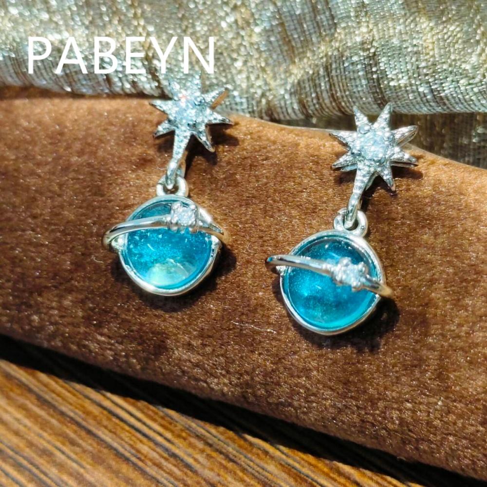 925 Sterling Silver Fashion Small Blue Stellar Zircon Stud Earrings Birthday Party Anniversary Gift