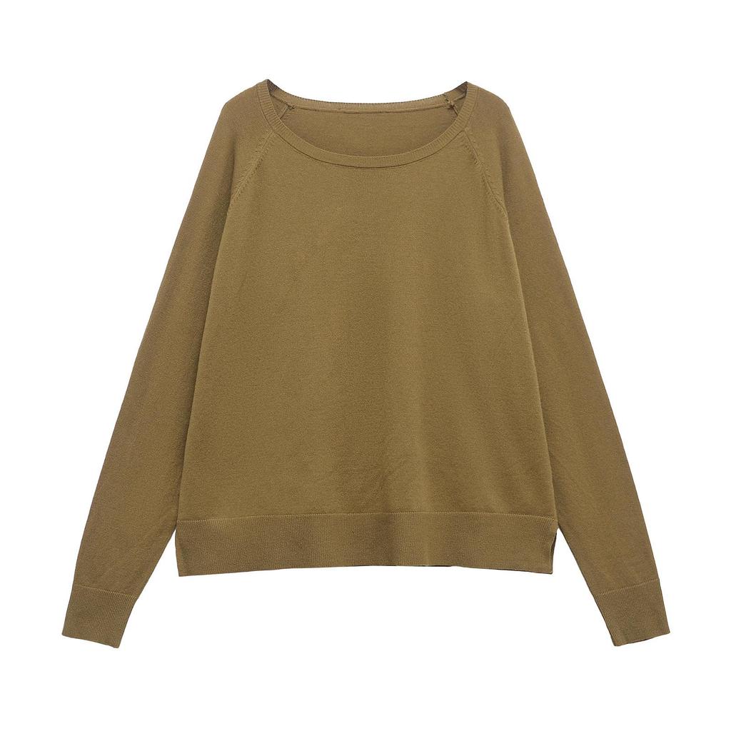 2025 Spring European & American Style Women's Fine Knit Long Sleeve Round Neck Top
