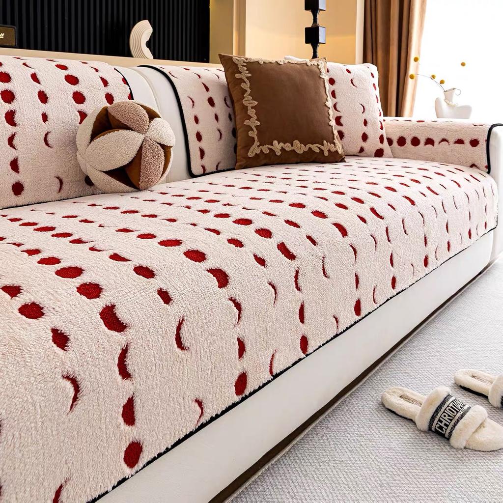 Cream Style Plush Sofa Cover Fabric with High-end Feel Fixed Anti Slip Sofa Anti Cat Scratch Seat Cushion Autumn and Winter