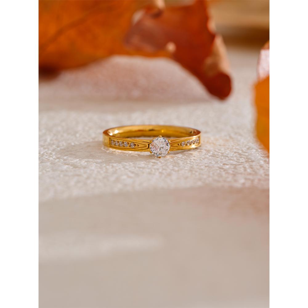 Yhpup 6789# Fashion Stainless Steel Bling Cubic Zirconia CNC Wedding Style Chic Ring 18K Gold Color Plated Finger Jewelry Gift