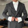 INCERUN Men Notched Lapel Long Sleeve Striped Cutout Front Cross Party Thin Blazer Coats