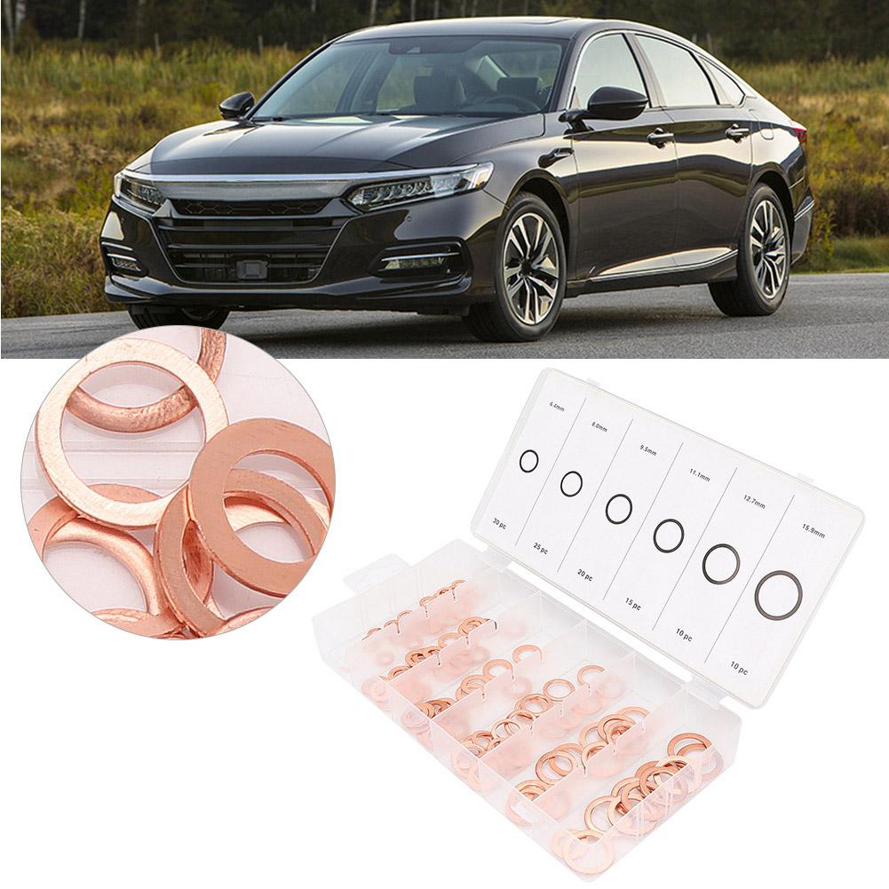 110 pcs Mixed Size Copper Washer Assortment Flat Ring Oil Brake Line Seal