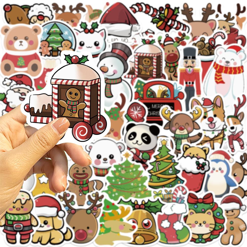 10/30/50pcs Funny Christmas Santa Claus Animal Stickers Cute Cartoon Decals DIY Laptop Water Bottle Phone Graffiti Sticker Pack