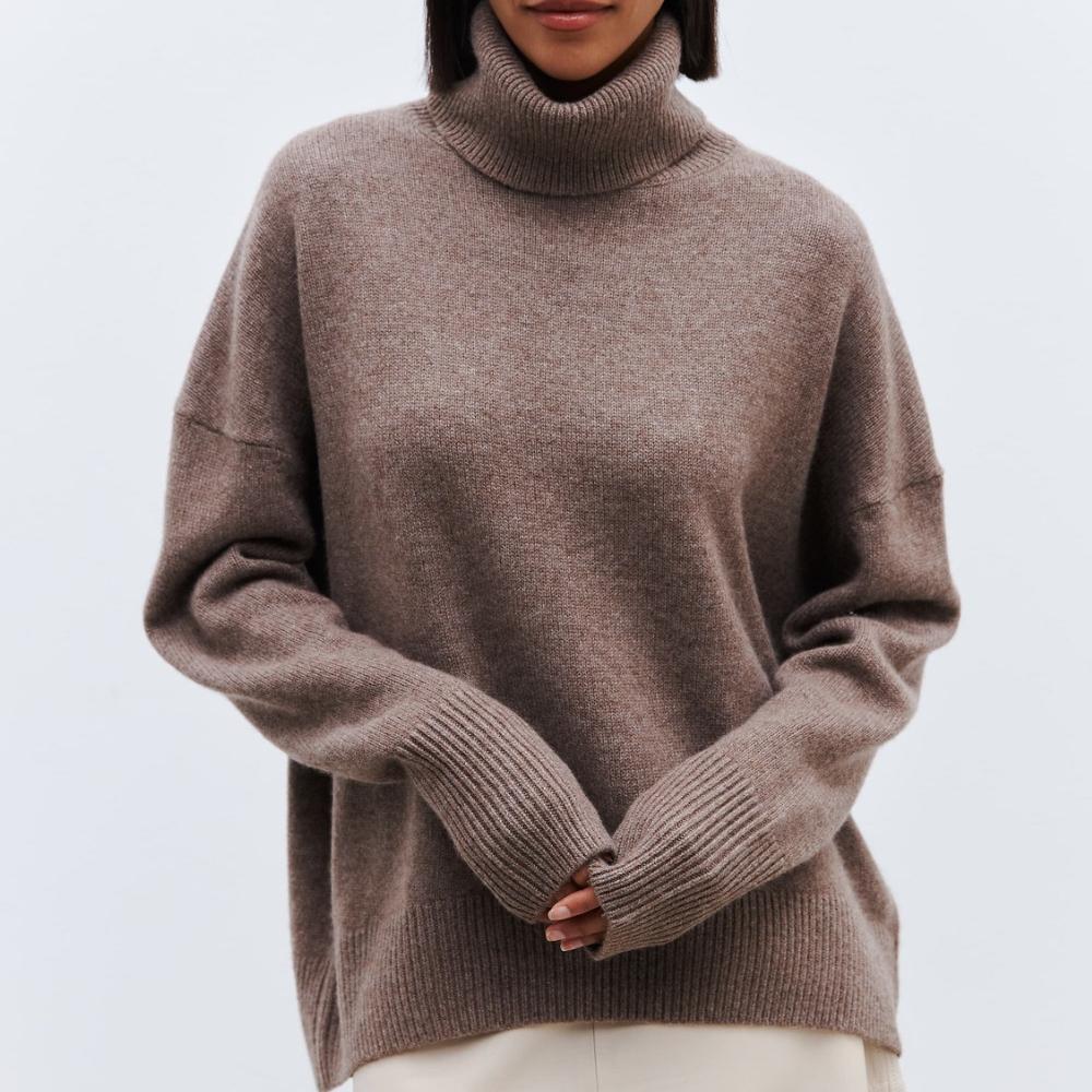 IHUASU Women's Fashion Casual Solid Colour Autumn and Winter Long Sleeve High Neck Loose Sweater