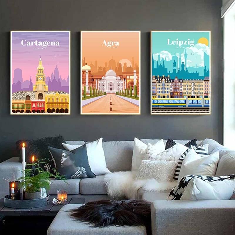 World Travel Minimalist  Posters New York London Paris City Poster White Paper Print Wall Art Decoration Picture Home Cafe Decor
