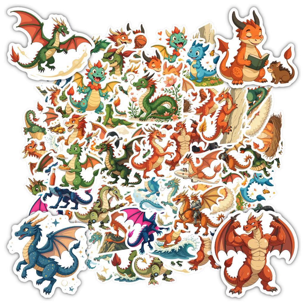 35pcs-100pcs Fantasy Mythical Creatures Stickers Cute Dragon Fantasy Stickers Stickers For DIY Phone Guitar