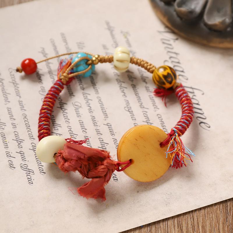 Handwoven Xizang Beef Bone Bracelet Retro Tibetan Hand Rope Niche Design Exotic Men's and Women's Bracelets