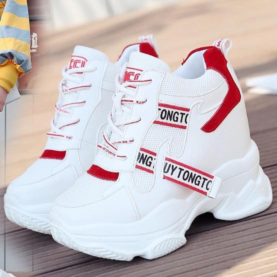 

Модные женские туфли на скрытой платформе, увеличивающие рост, 12 см супервысокий каблук, повседневные кроссовки в корейском стиле, женская обувь на танкетке 34 красный