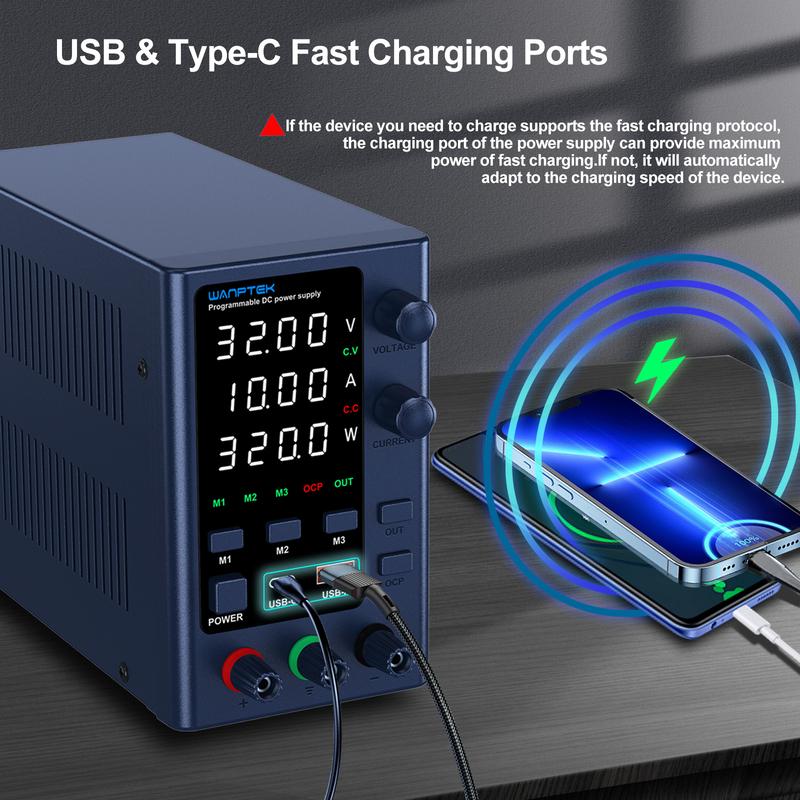 Laboratory power supply 32V 10A adjustable DC power supply with three sets of data storage With USB and Type-C fast charging