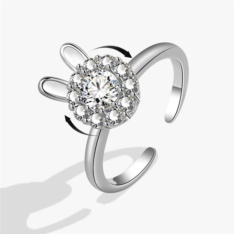 Fashion Beads Anxiety Ring Fidget Spinner Rings Korea Crystal Butterfly Flower Star Moon Ring Anti Stress Jewelry Gift
