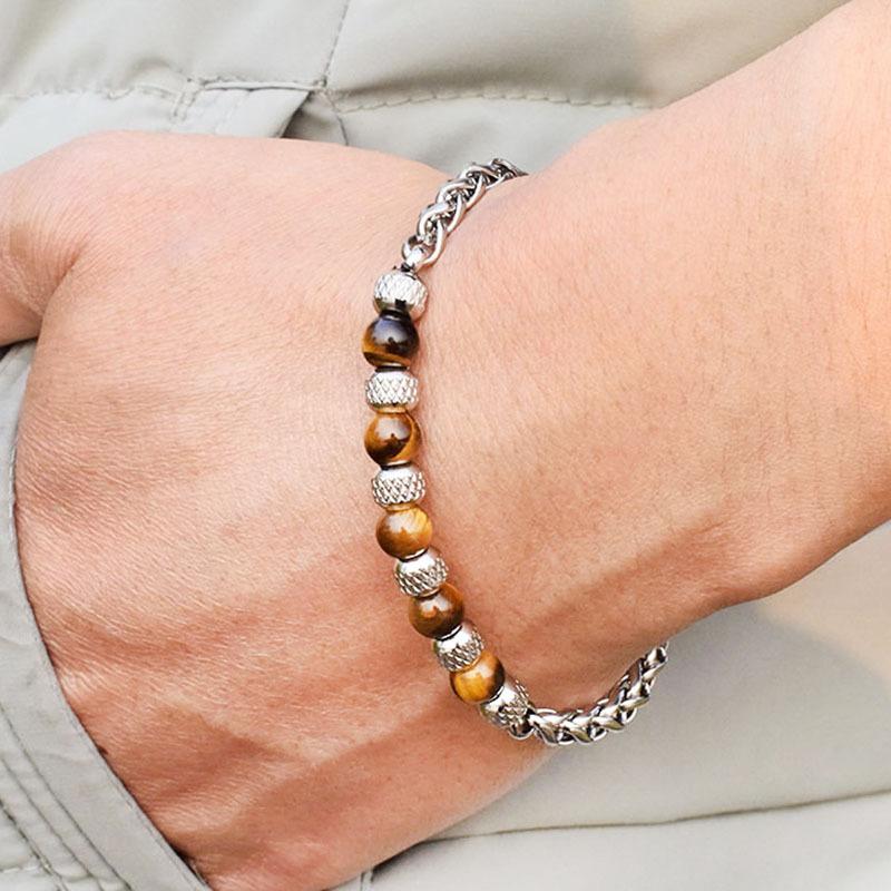 

Noter Stainless Steel Braelet Men Adjustable Chain Link Braclet Homme 6mm Natural Sodalite Onyx Tiger Eyes Braslet Pulsera Gift