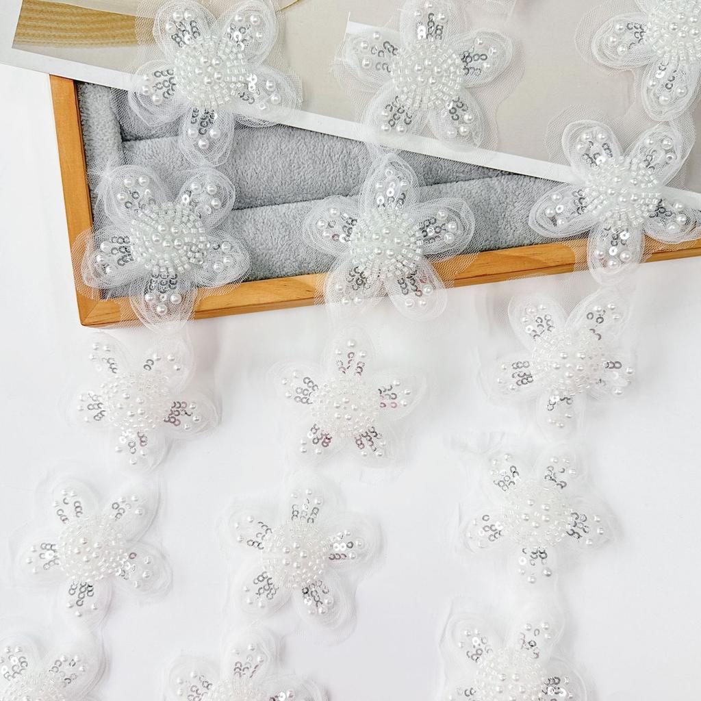 Water Soluble Lace Beads Three-Dimensional Flower Sequins Barcode Cloth Sticker Clothing Dress Children'S Lace