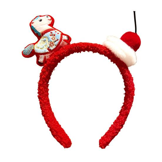Yousheng 2026 Year of Horse Headband Plush Soft Comfortable Bright Red Hair Hoop 2026 Zodiac Hair Accessory Festive Joyful Decoration