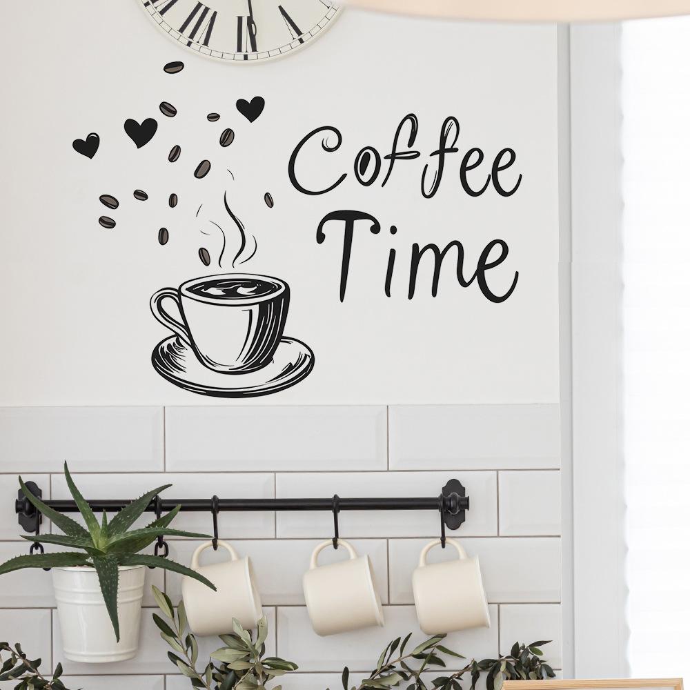 Einfache Skizze Kaffeetasse Englischer Slogan Restaurantküche Zuhause Hintergrund Verschönerung Wandaufkleber