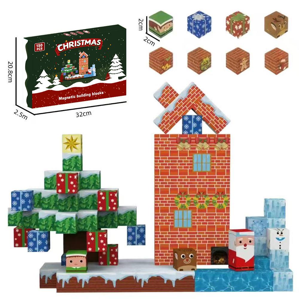 2025 New Style Christmas Magnetic Cubes Family Fun Building Blocks Educational DIY Stacking Construction Toy Gift for Children