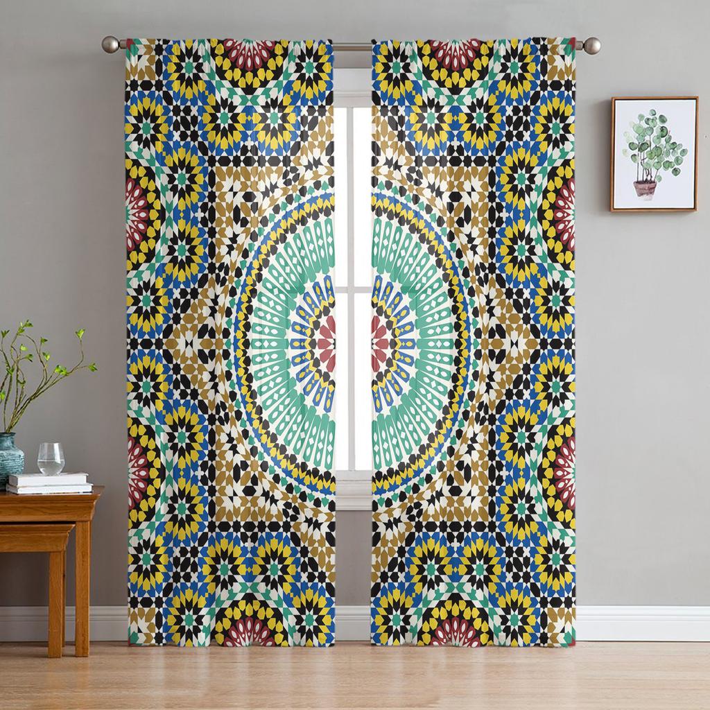 Bohemian Mandala Pattern Sheer Curtains for Living Room Modern Voile Curtain Bedroom Tulle Curtains Window Drapes Decor