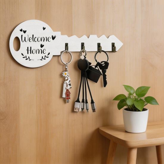 Key Hook Widened Back Plate Wooden Wall Rack Rustic Style Organizer for Entryway Kitchen