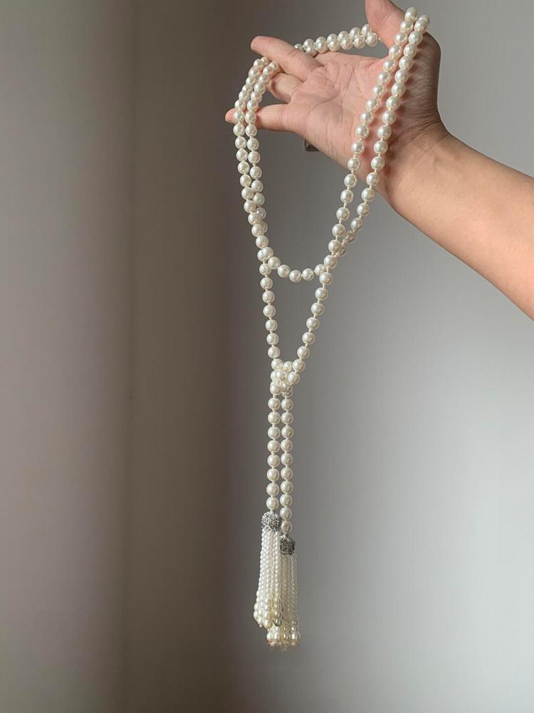 Lustreous Pearl Tassel Long Necklace Elegant Australian White Court Style Fashionable Accessory Versatile Quality Jewelry