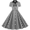 European-American Striped Patchwork Bow Party Swing Dress for Women