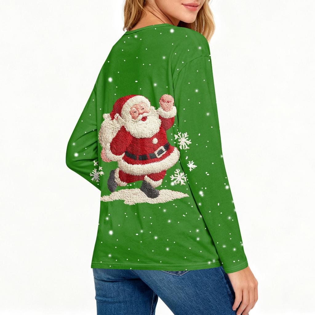 Women's Loose Comfortable Casual Fashion Round Neck Christmas Print Long Sleeve Hoodie