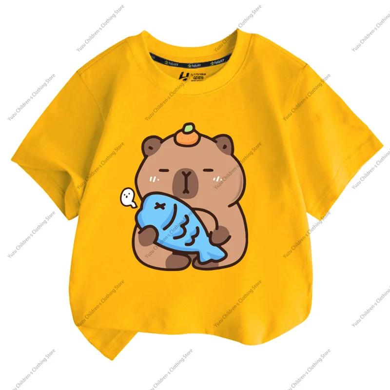 T-shirt Estiva Nuova Tendenza Stampa Capibara Carina per Bambini a Maniche Corte Carina Comoda Versatile T-shirt per Ragazzo e Ragazza